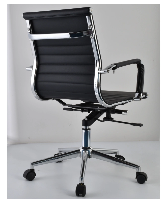 Black Vinyl Wholesale Market PU Leather Ribbed High Back Task Rotating Desk Task Swivel Staff Executive Modern Ergonomic Office Chairs